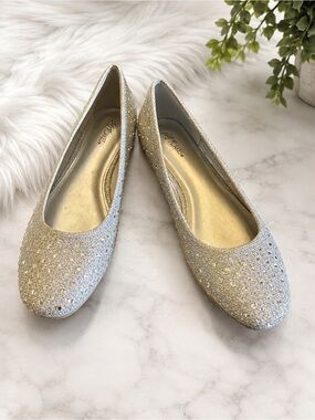 Hot Cakes Silver Rhinestone Glitter Ballet Flats Women’s Size 8M Sparkly